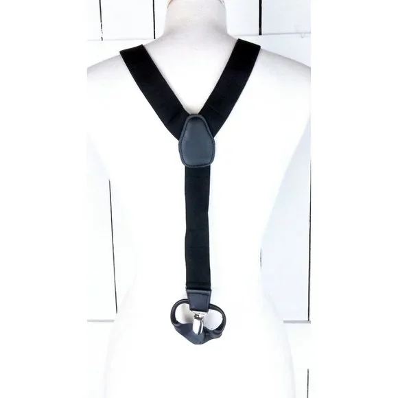 Black stretch silver clip/tab suspenders/stretch canvas braces/black suspenders - Picture 4 of 4